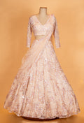 Champagne Gold Sequin Embroidered Designer Lehenga Set with Net Dupatta