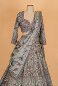 Sage Green Embroidered Designer Lehenga Set with Sequin Work & Draped Dupatta