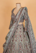 Sage Green Embroidered Designer Lehenga Set with Sequin Work & Draped Dupatta