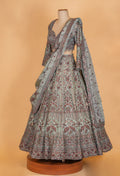Sage Green Embroidered Designer Lehenga Set with Sequin Work & Draped Dupatta