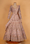 Blush Peach Floral Embroidered Bridal Lehenga Set with Net Dupatta