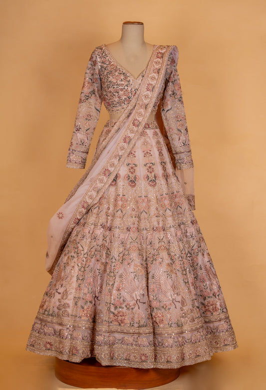Blush peach floral embroidered bridal lehenga - view 2