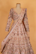 Blush Peach Floral Embroidered Bridal Lehenga Set with Net Dupatta