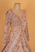 Blush Peach Floral Embroidered Bridal Lehenga Set with Net Dupatta