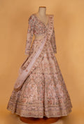 Blush Peach Floral Embroidered Bridal Lehenga Set with Net Dupatta