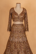 Champagne Gold Heavy Embroidered Bridal Lehenga Set with Sequin Net Dupatta