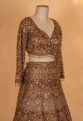Champagne Gold Heavy Embroidered Bridal Lehenga Set with Sequin Net Dupatta