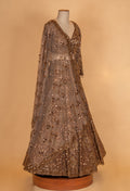 Champagne Gold Heavy Embroidered Bridal Lehenga Set with Sequin Net Dupatta