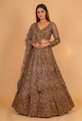 Champagne Gold Heavy Embroidered Bridal Lehenga Set with Sequin Net Dupatta