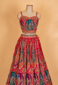 Red & Teal Designer Bridal Lehenga Set with Heavy Embroidery & Net Dupatta