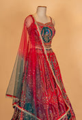 Red & Teal Designer Bridal Lehenga Set with Heavy Embroidery & Net Dupatta