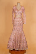 " Blush Pink Sequin Embroidered Designer Lehenga Set with Net Dupatta"