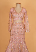 " Blush Pink Sequin Embroidered Designer Lehenga Set with Net Dupatta"