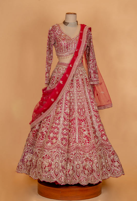 Classic red and gold bridal lehenga - view 2