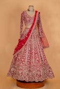 Classic Red & Gold Heavy Embroidered Bridal Lehenga Set with Net Dupatta