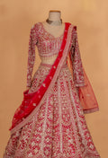 Classic Red & Gold Heavy Embroidered Bridal Lehenga Set with Net Dupatta