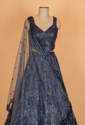Charcoal Grey Sequin Designer Lehenga Set with Net Dupatta