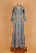 Dusty Blue Embroidered Anarkali Suit Set with Sequin Work & Dupatta