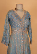 Dusty Blue Embroidered Anarkali Suit Set with Sequin Work & Dupatta