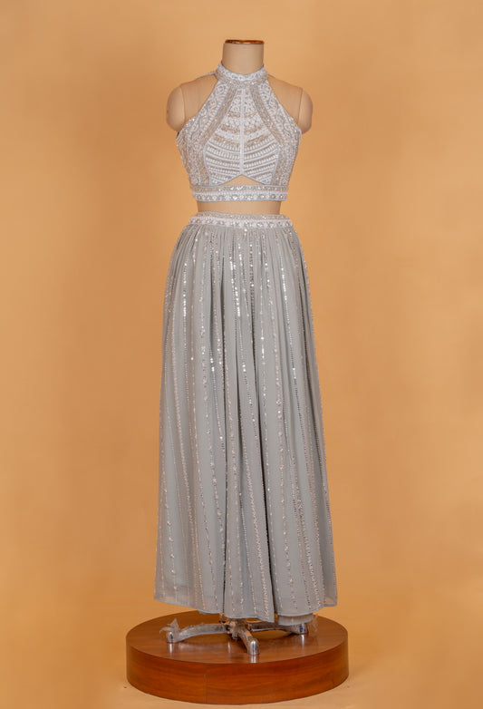 Silver grey minimal sequin designer lehenga - view 2