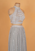 "Silver Grey Minimal Sequin Designer Lehenga Set with Halter Neck Blouse "