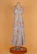 Pastel Blue Floral Printed Co-ord Set with Halter Neck Top & Flared Pants