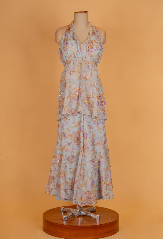 Pastel blue floral printed co-ord set - view 2