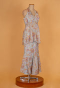 Pastel Blue Floral Printed Co-ord Set with Halter Neck Top & Flared Pants