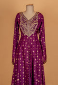 "Royal Purple Embroidered Anarkali Suit Set with Dupatta & Palazzo "