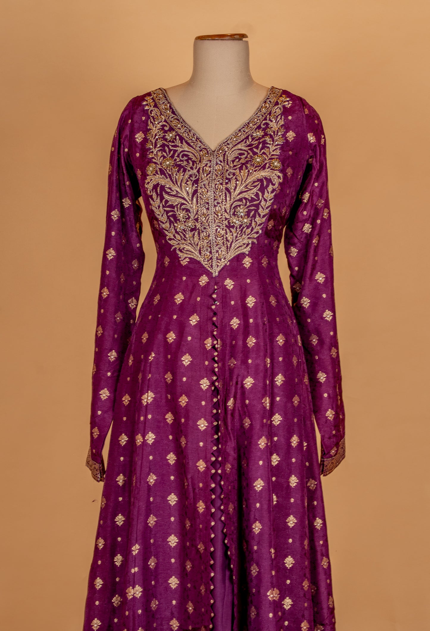 "Royal Purple Embroidered Anarkali Suit Set with Dupatta & Palazzo "
