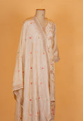 Beige Embroidered Silk Straight Suit Set with Churidar & Dupatta