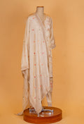 Beige Embroidered Silk Straight Suit Set with Churidar & Dupatta