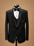 Luxury Black Embroidered Tuxedo Suit for Men with Satin Shawl Lapel | Premium Wedding & Reception Formal Wear