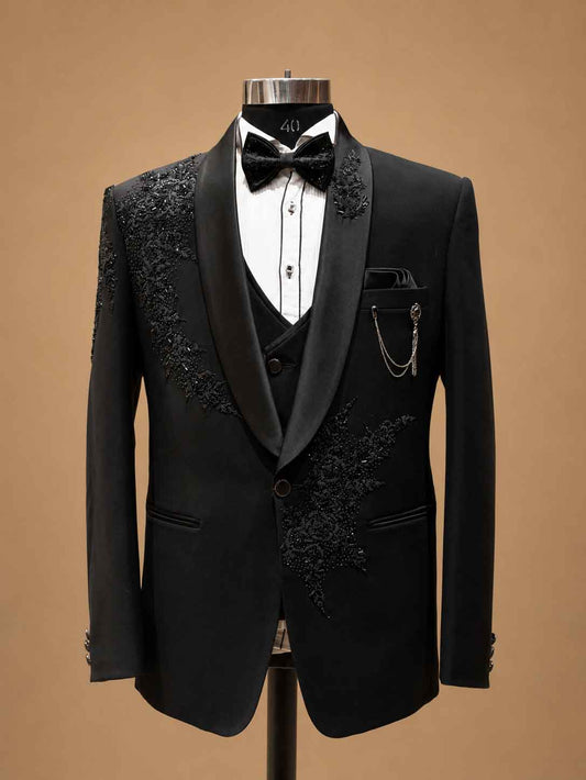 Men's black embroidered tuxedo suit - view 2