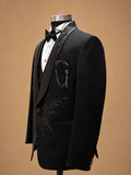 Luxury Black Embroidered Tuxedo Suit for Men with Satin Shawl Lapel | Premium Wedding & Reception Formal Wear