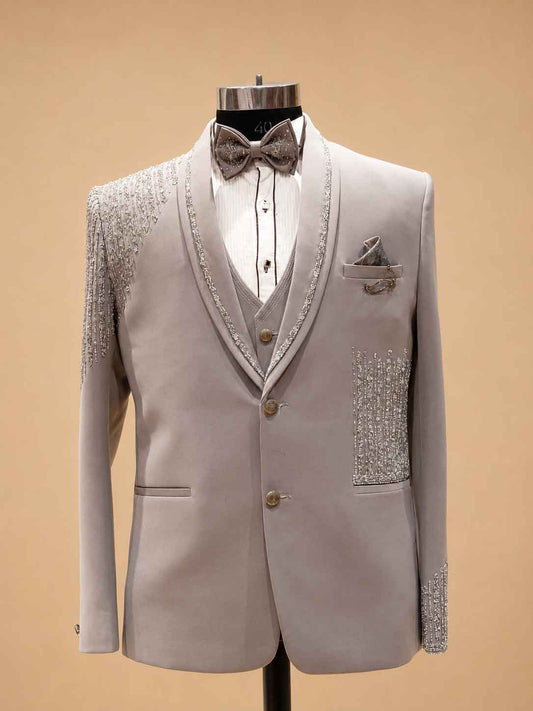 Men's ivory embellished three-piece suit - view 2