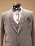 Luxury Ivory Embellished Three-Piece Suit for Men with Embroidered Shawl Lapel | Premium Wedding, Reception & Groom Formal Wear