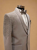 Luxury Ivory Embellished Three-Piece Suit for Men with Embroidered Shawl Lapel | Premium Wedding, Reception & Groom Formal Wear