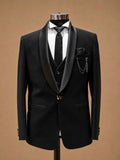 Luxury Black Three-Piece Tuxedo Suit for Men with Satin Shawl Lapel | Premium Wedding, Reception & Black-Tie Formal Wear