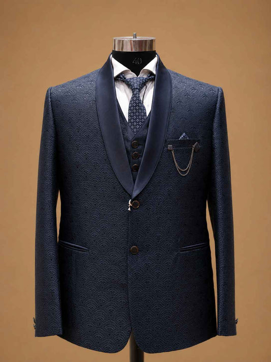 Men's navy blue jacquard three-piece suit - view 2