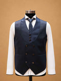 Luxury Navy Blue Jacquard Three-Piece Men's Suit with Satin Shawl Lapel | Designer Wedding Reception & Formal Party Wear Suit