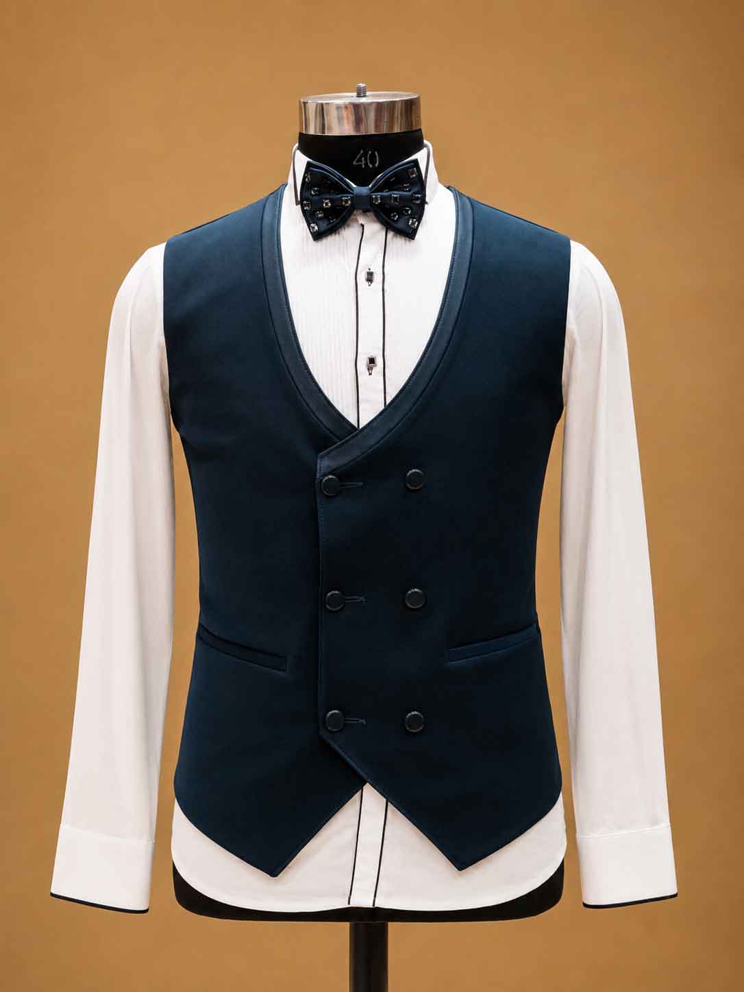 Luxury Midnight Blue Designer Tuxedo Suit for Men with Embellished Shoulders | Premium Wedding Reception & Black Tie Formal Suit