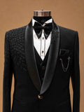 Luxury Black Designer Tuxedo Suit for Men with Embellished Shawl Lapel | Premium Wedding Reception & Black Tie Formal Suit
