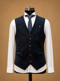 Luxury Navy Blue Designer Three-Piece Suit for Men with Satin Shawl Lapel | Premium Wedding Reception & Formal Party Wear Suit
