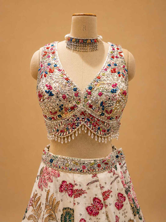 Ivory floral printed designer lehenga - view 2