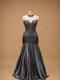 Charcoal Grey Embroidered Mermaid Evening Gown with Cape Sleeves