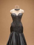 Charcoal Grey Embroidered Mermaid Evening Gown with Cape Sleeves