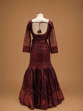 Wine Sequin Embroidered Mermaid Gown with Sheer Net Drape