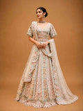 Pastel Multicolor Designer Bridal Lehenga with Intricate Embroidery & Embellished Net Dupatta