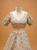 Pastel Multicolor Designer Bridal Lehenga with Intricate Embroidery & Embellished Net Dupatta